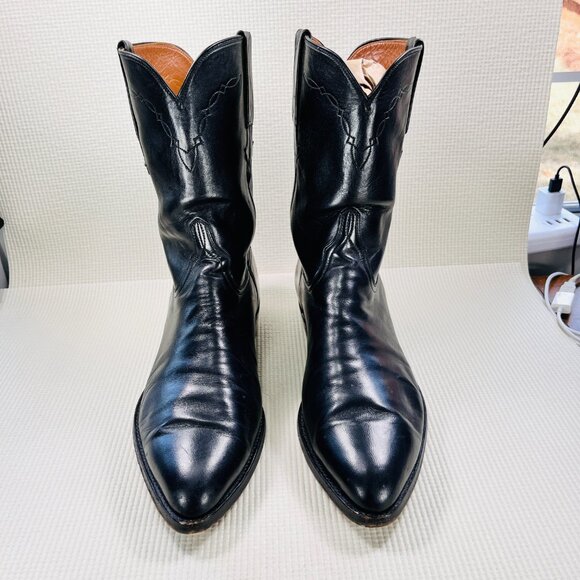 Lucchese Made In USA Vintage L8504 Roper Boots Smooth Black Mens Size 12 D - Picture 3 of 11